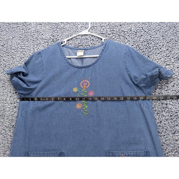 VTG Blair Denim Midi Dress Size M Floral Embroidered 90s Y2K Cottage Boho Blue - Picture 9 of 12